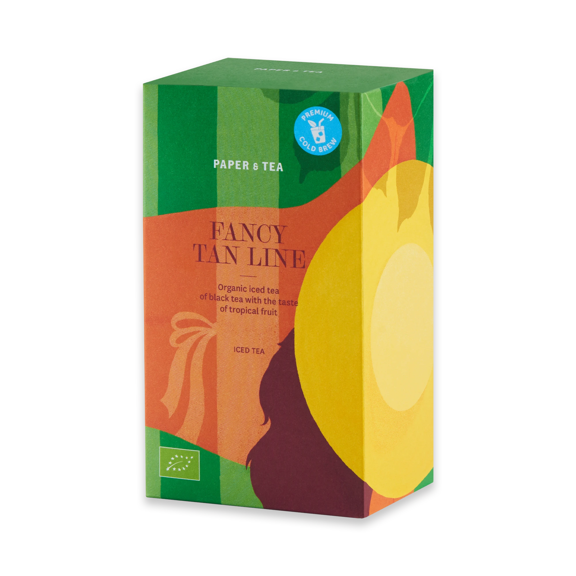 Verpackung von PAPER & TEA FANCY TAN LINE Bio Eistee mit tropischem Fruchtgeschmack
